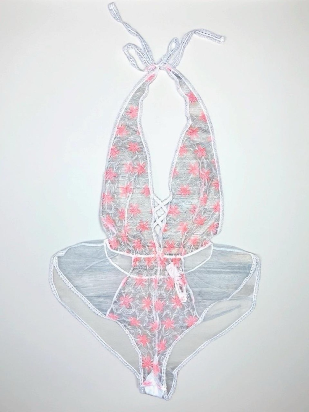 NWT Victoria’s Secret White Sheer Floral Embroidered Sexy Bodysuit